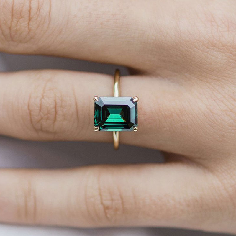 Classic Yellow Gold Emerald Cut Engagement Ring In Sterling Silver-Maxinejewelry