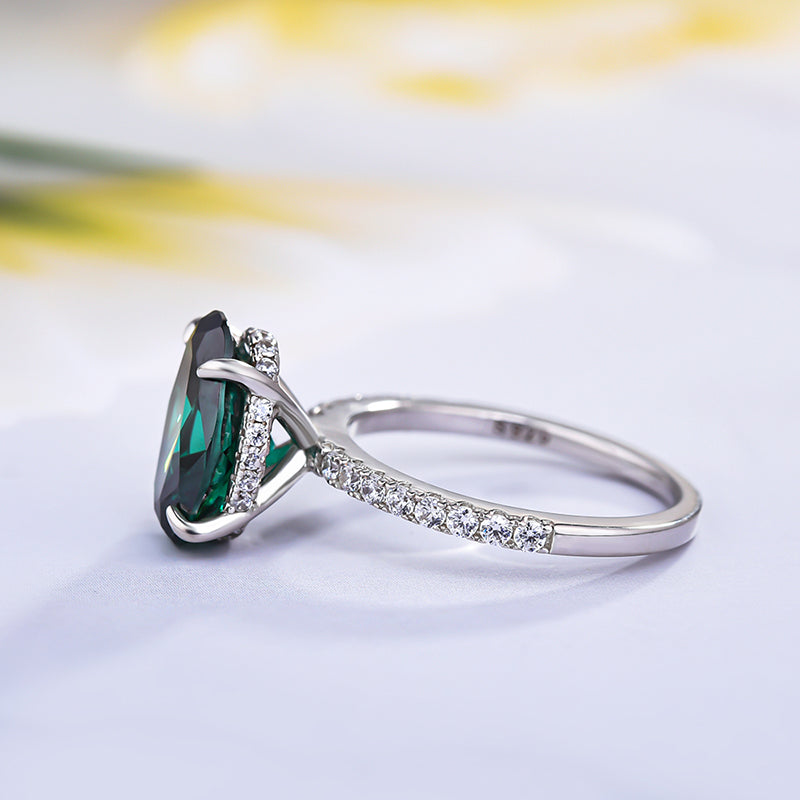 Classic Oval Cut Emerald Green Simulated Diamond Engagement Ring In Sterling Silver-Maxinejewelry