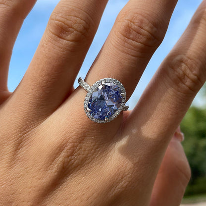 Light Blue Sapphire Halo Oval Cut Engagement Ring for Women In Sterling Silver-Maxinejewelry