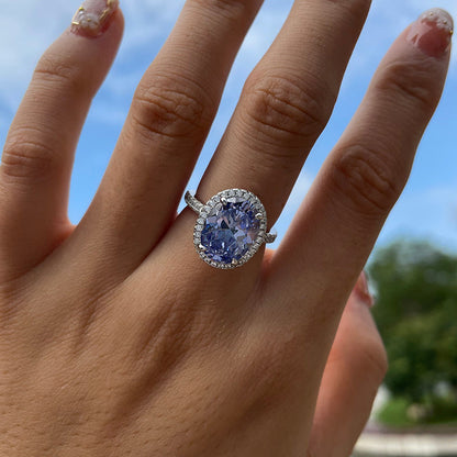 Light Blue Sapphire Halo Oval Cut Engagement Ring for Women In Sterling Silver-Maxinejewelry