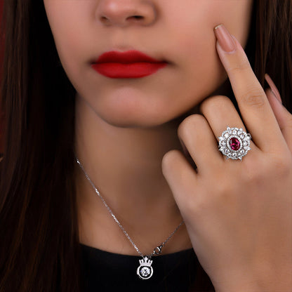 Exclusive Flower Shape 1.0 Carat Oval Cut Ruby Engagement Ring In White Gold-Maxinejewelry