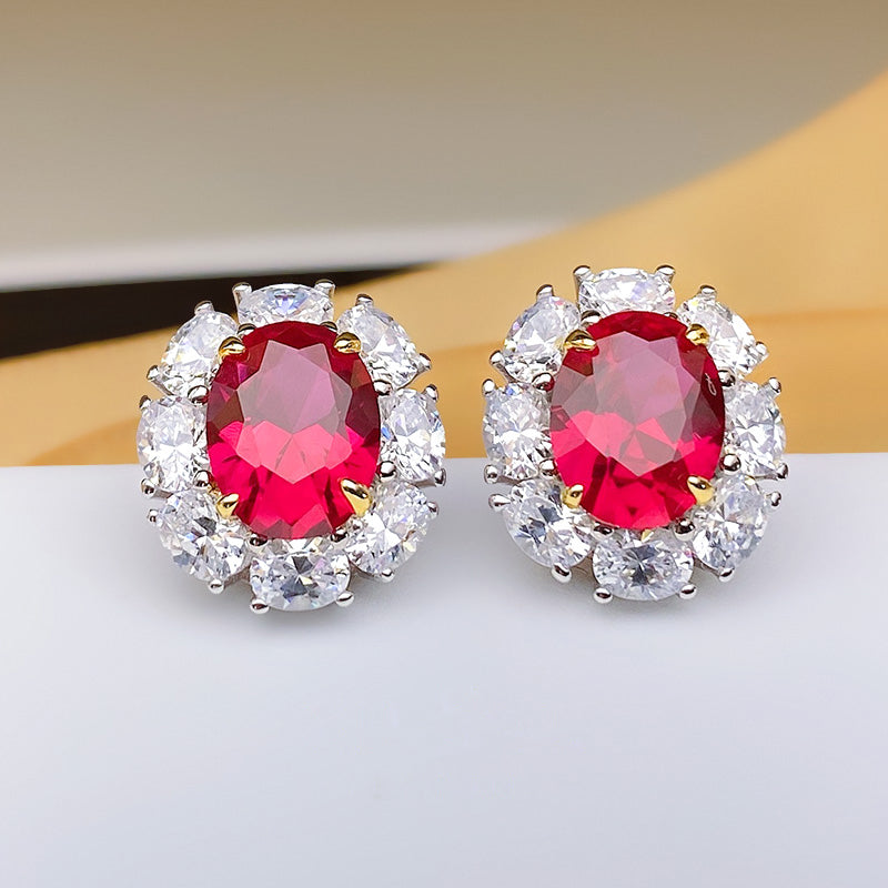 Exclusive Ruby Oval Cut Halo 3PC Jewelry Set In Sterling Silver-Maxinejewelry