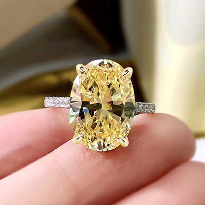 3.5 Carat Classic Yellow Sapphire Oval Cut Simulated Diamond Engagement Ring In Sterling Silver-Maxinejewelry