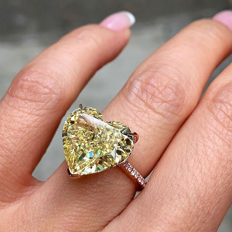 Rose Gold 6.0 Carat Heart Cut Yellow Sapphire Engagement Ring In Sterling Silver-Maxinejewelry