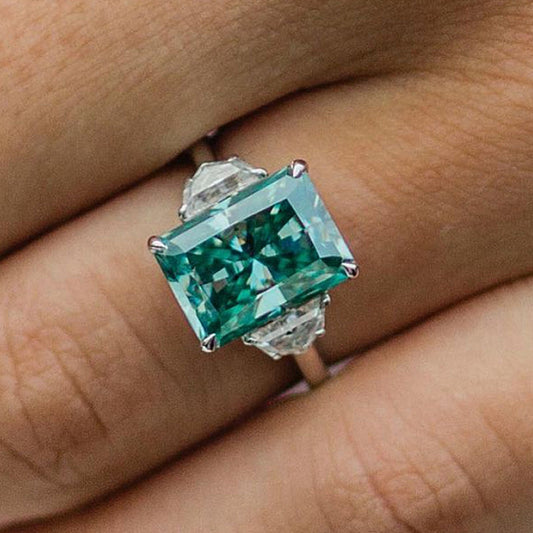 Gorgeous Paraiba Tourmaline Radiant Cut Three Stone Engagement Ring-Maxinejewelry