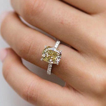 3.0 Carat Cushion Cut Yellow Sapphire Women's Engagement Ring In Sterling Silver-Maxinejewelry