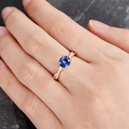 Classic Twist 1.25 Carat Round Cut Blue Sapphire Engagement Ring For Her In Sterling Silver