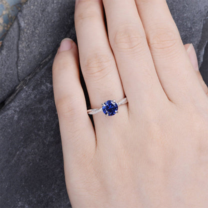 Classic Twist 1.25 Carat Round Cut Blue Sapphire Engagement Ring For Her In Sterling Silver-Maxinejewelry