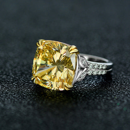 Stunning Cushion Cut Yellow Sapphire Engagement Ring In Sterling Silver