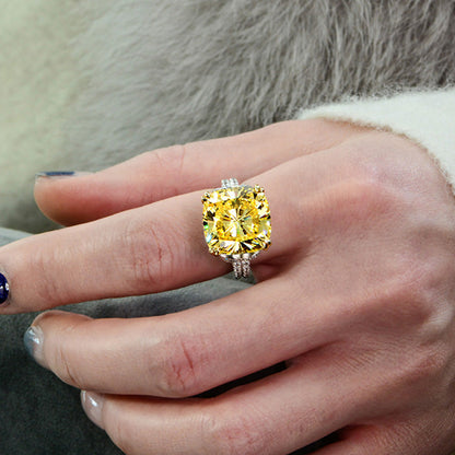 Stunning Cushion Cut Yellow Sapphire Engagement Ring In Sterling Silver