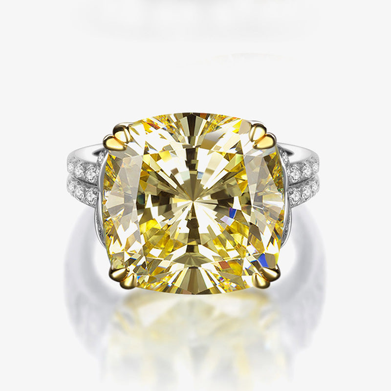 Stunning Cushion Cut Yellow Sapphire Engagement Ring In Sterling Silver