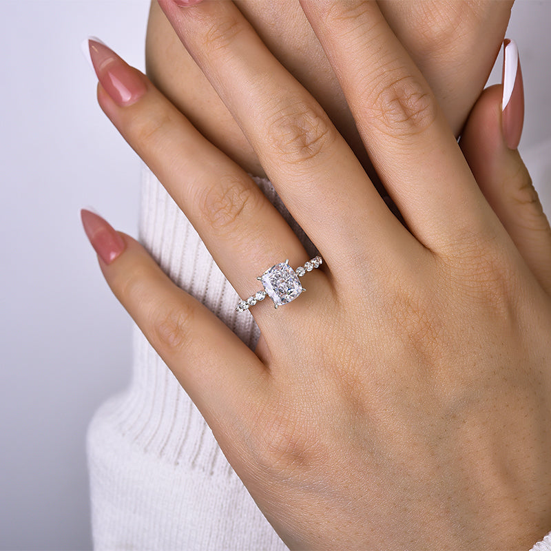 Exquisite 2.0 Carat Cushion Cut Engagement Ring In Sterling Silver-Maxinejewelry