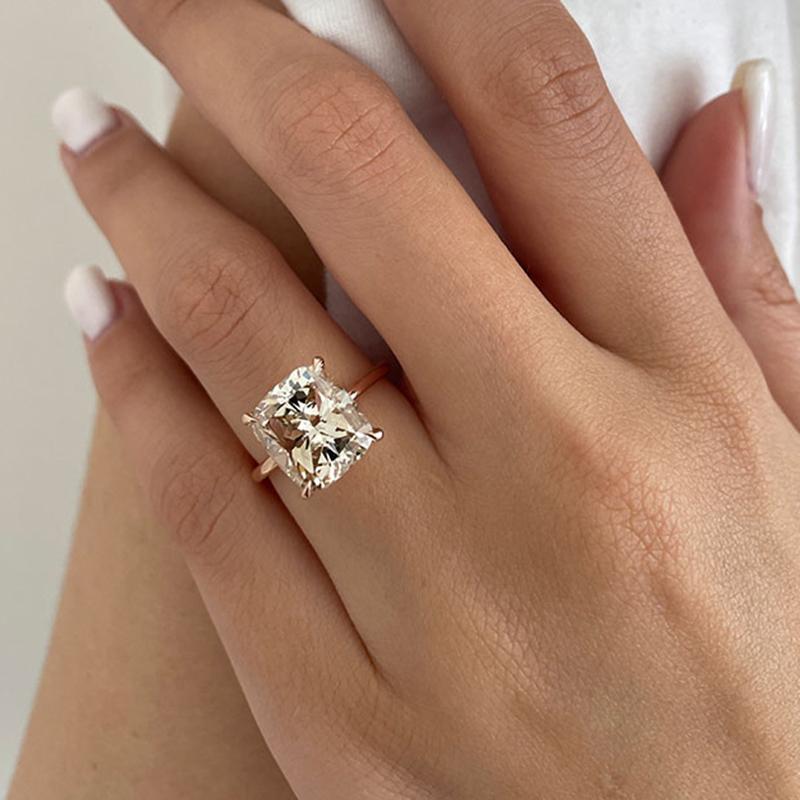 Elegant 3.0 Carat Cushion Cut Champagne Engagement Ring for Women In Sterling Silver-Maxinejewelry