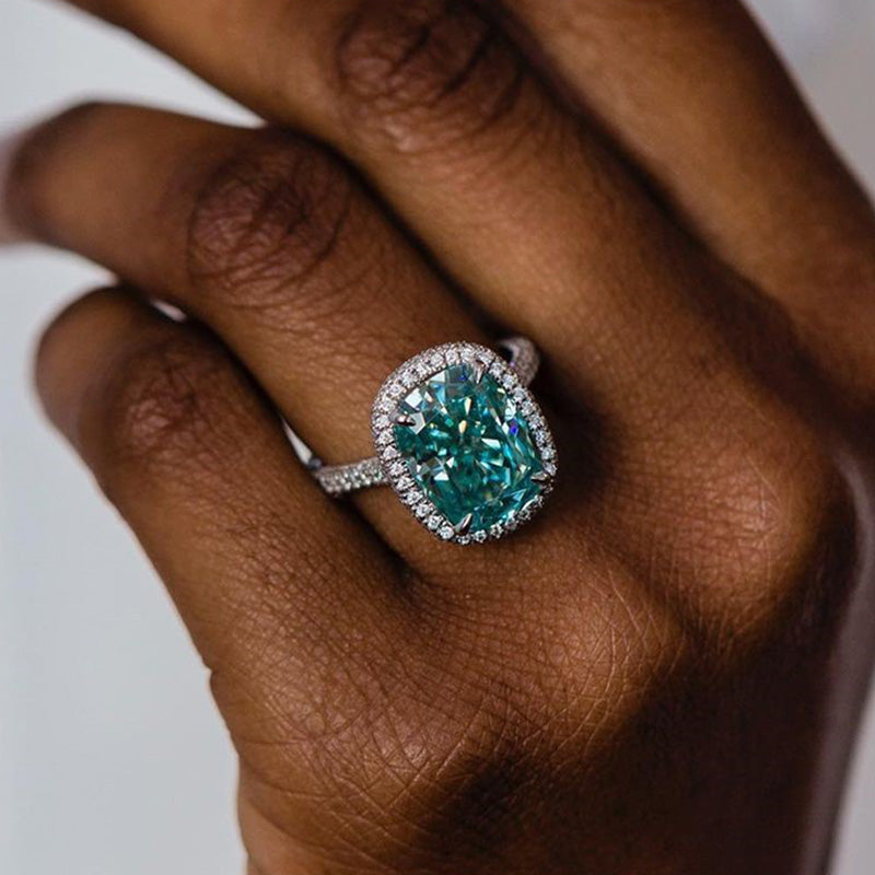 Gorgeous Halo Cushion Cut Paraiba Tourmaline Engagement Ring-Maxinejewelry