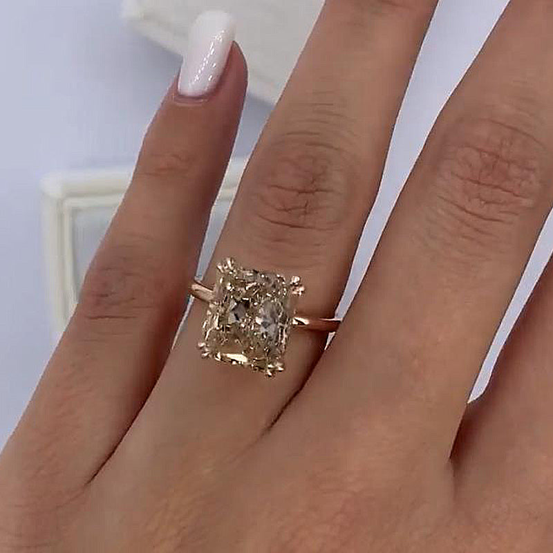 Rose Gold Light Champagne Radiant Cut Simulated Diamond Engagement Ring-Maxinejewelry