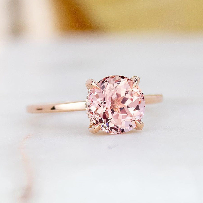 Gorgeous Round Cut Morganite Pink Engagement Ring For Women In Sterling Silver-Maxinejewelry