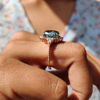 Vintage Rose Gold Oval Cut Paraiba Tourmaline Engagement Ring In Sterling Silver-Maxinejewelry