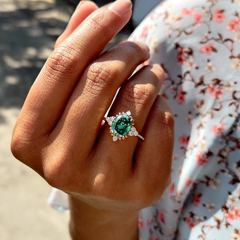 Vintage Rose Gold Oval Cut Paraiba Tourmaline Engagement Ring In Sterling Silver-Maxinejewelry