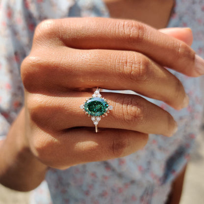 Vintage Rose Gold Oval Cut Paraiba Tourmaline Engagement Ring In Sterling Silver-Maxinejewelry