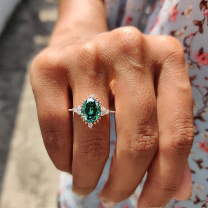 Vintage Rose Gold Oval Cut Paraiba Tourmaline Engagement Ring In Sterling Silver-Maxinejewelry