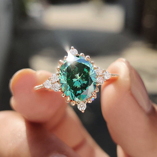 Vintage Rose Gold Oval Cut Paraiba Tourmaline Engagement Ring In Sterling Silver-Maxinejewelry