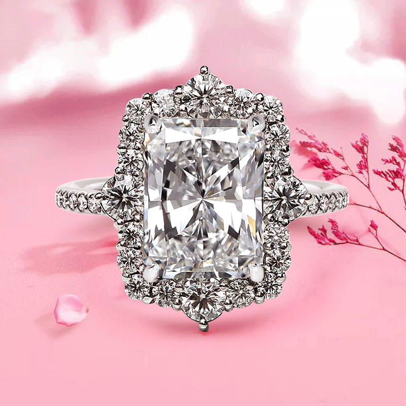 Gorgeous Halo Radiant Cut Simulated Diamond Engagement Ring In Sterling Silver-Maxinejewelry