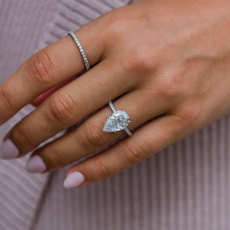 Elegant Pear Cut Sona Simulated Diamond Engagement Ring In Sterling Silver-Maxinejewelry