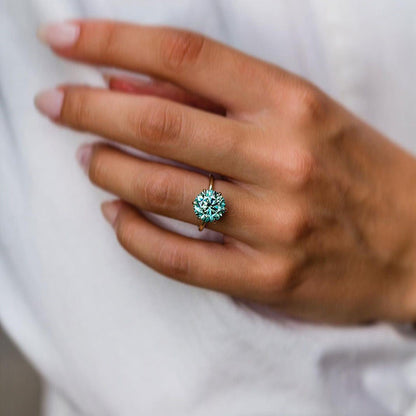 Classic Round Cut Paraiba Tourmaline Moissanite Stone Engagement Ring In Sterling Silver-Maxinejewelry