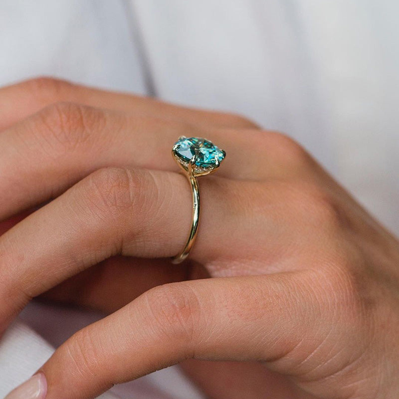 Classic Round Cut Paraiba Tourmaline Moissanite Stone Engagement Ring In Sterling Silver-Maxinejewelry