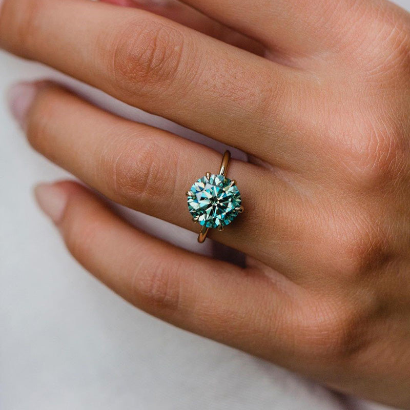 Classic Round Cut Paraiba Tourmaline Moissanite Stone Engagement Ring In Sterling Silver-Maxinejewelry