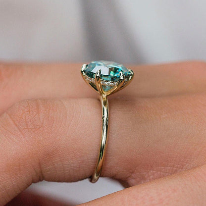 Classic Round Cut Paraiba Tourmaline Moissanite Stone Engagement Ring In Sterling Silver-Maxinejewelry