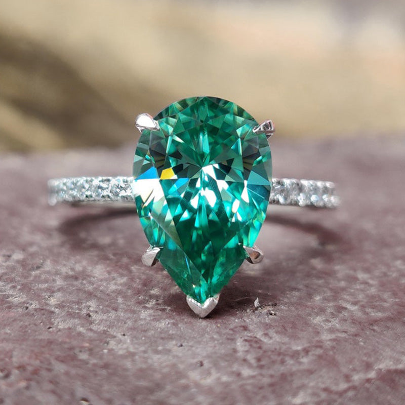 Stunning Pear Cut Paraiba Tourmaline Engagement Ring In Sterling Silver-Maxinejewelry