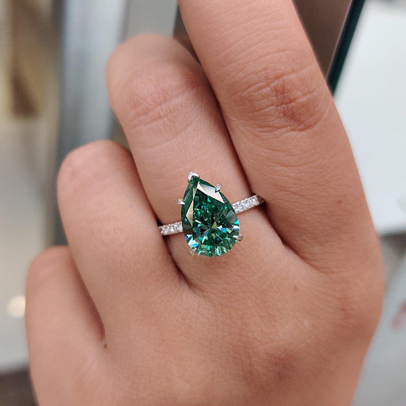 Stunning Pear Cut Paraiba Tourmaline Engagement Ring In Sterling Silver-Maxinejewelry