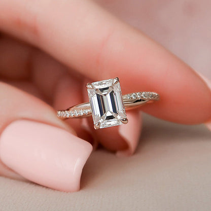 Twist Rose Gold Emerald Cut Women's Engagement Ring In Sterling Silver-Maxinejewelry