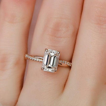 Twist Rose Gold Emerald Cut Women's Engagement Ring In Sterling Silver-Maxinejewelry