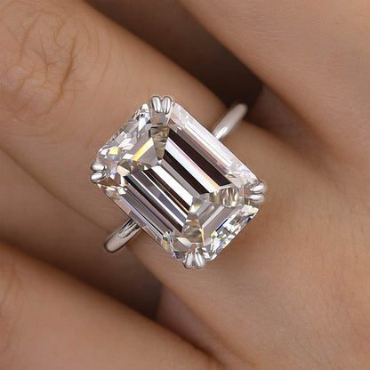 Luxurious Big Emerald Cut Engagement Ring In Sterling Silver