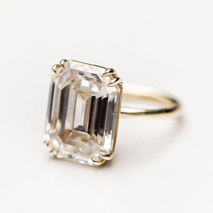 Luxurious Big Yellow Gold Emerald Cut Engagement Ring In Sterling Silver-Maxinejewelry