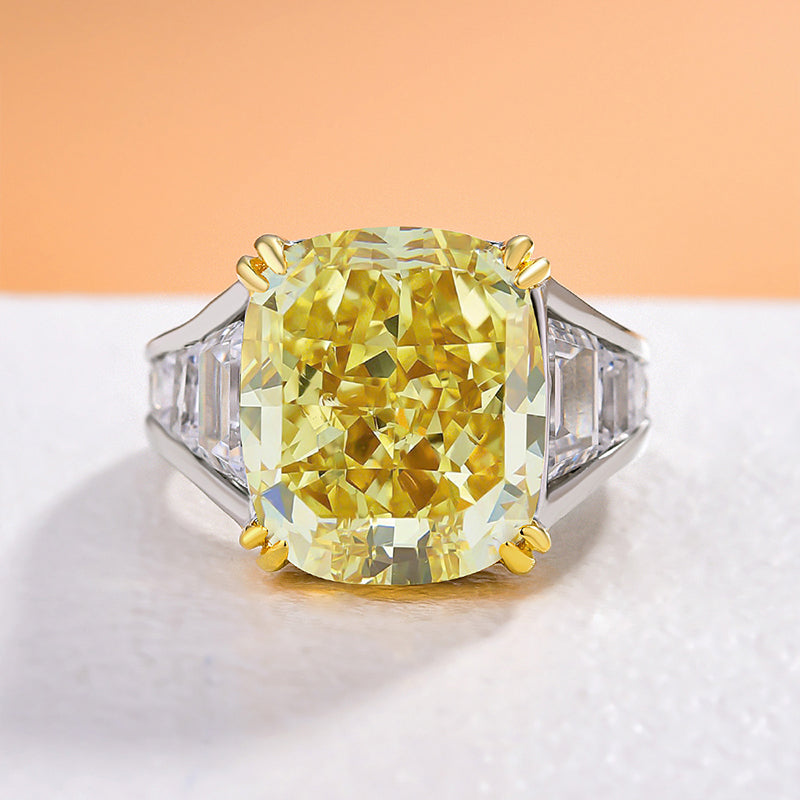 Luxurious Big Yellow Sapphire Engagement Ring In Sterling Silver-Maxinejewelry