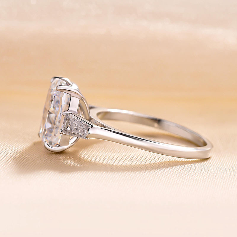 Exquisite Yellow Gold Cushion Cut Three Stone Engagement Ring In Sterling Silver-Maxinejewelry