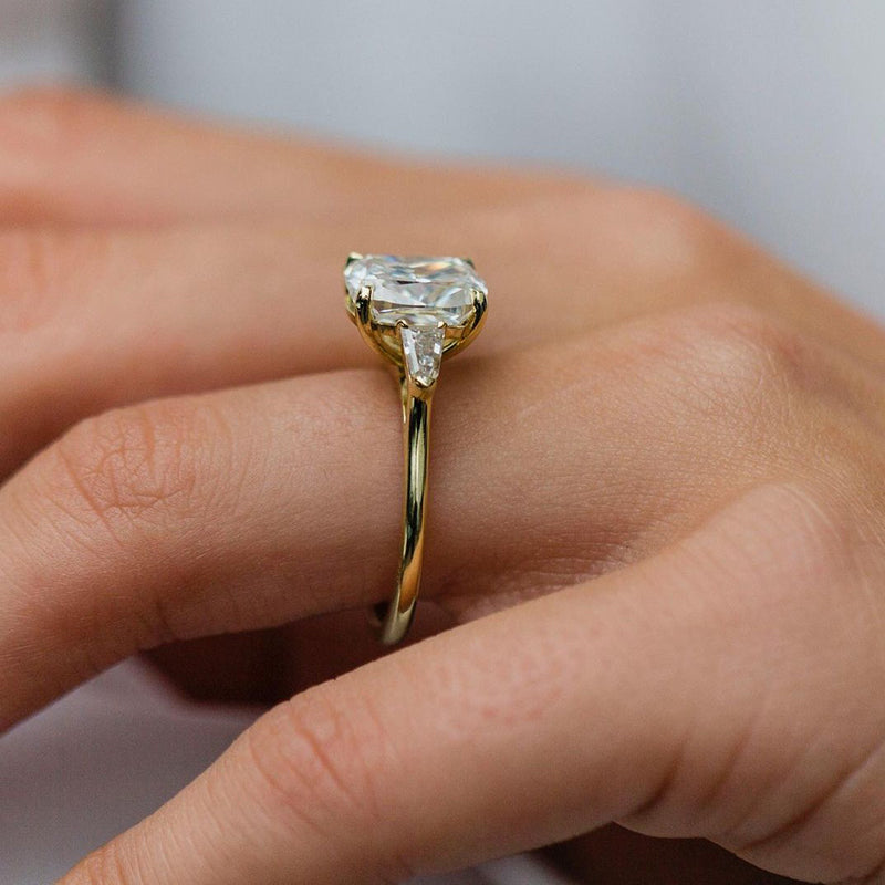 Exquisite Yellow Gold Cushion Cut Three Stone Engagement Ring In Sterling Silver-Maxinejewelry