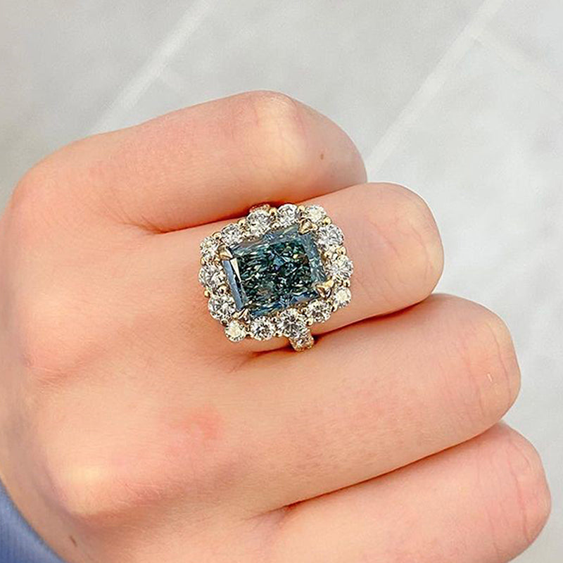 Gorgeous Yellow Gold Halo Radiant Cut Montana Blue Sapphire Engagement Ring-Maxinejewelry