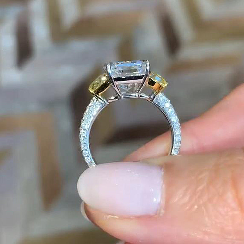 Unique Three Stone Radiant Cut Engagement Ring