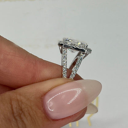 Unique Halo Split Shank Radiant Cut Engagement Ring In Sterling Silver