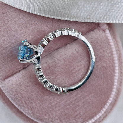 Elegant Oval Cut Aquamarine Blue Engagement Ring In Sterling Silver-Maxinejewelry