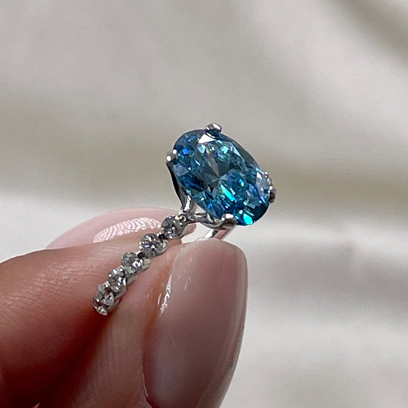 Elegant Oval Cut Aquamarine Blue Engagement Ring In Sterling Silver-Maxinejewelry