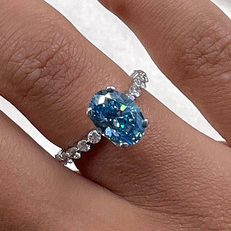 Elegant Oval Cut Aquamarine Blue Engagement Ring In Sterling Silver-Maxinejewelry