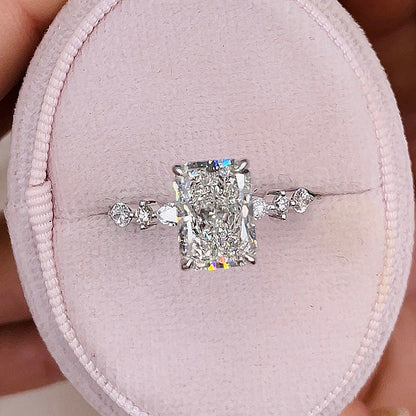 Sparkle Crushed Ice Radiant Cut Engagement Ring For Women In Sterling Silver-Maxinejewelry