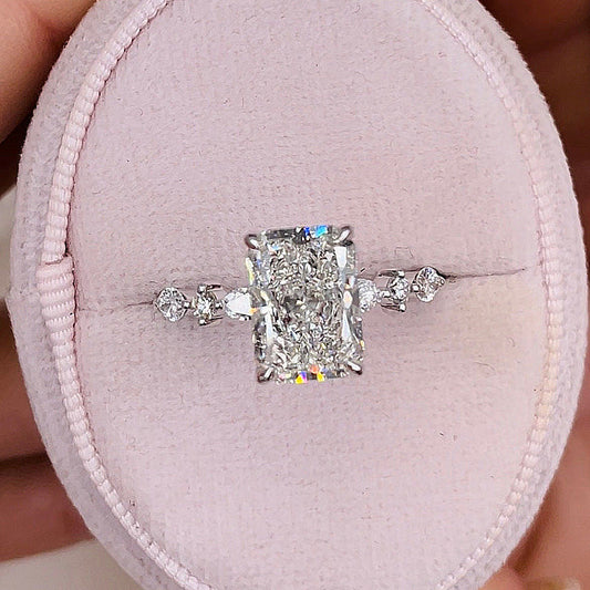 Sparkle Crushed Ice Radiant Cut Engagement Ring For Women In Sterling Silver-Maxinejewelry