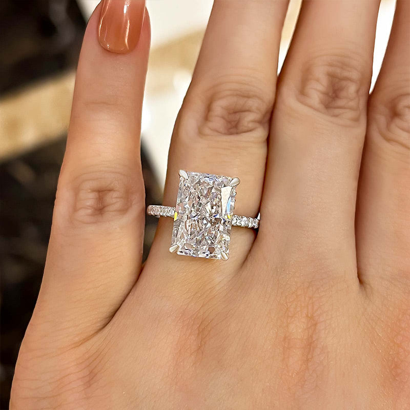 Classic Big Radiant Cut Simulated Diamond Engagement Ring for Women-Maxinejewelry