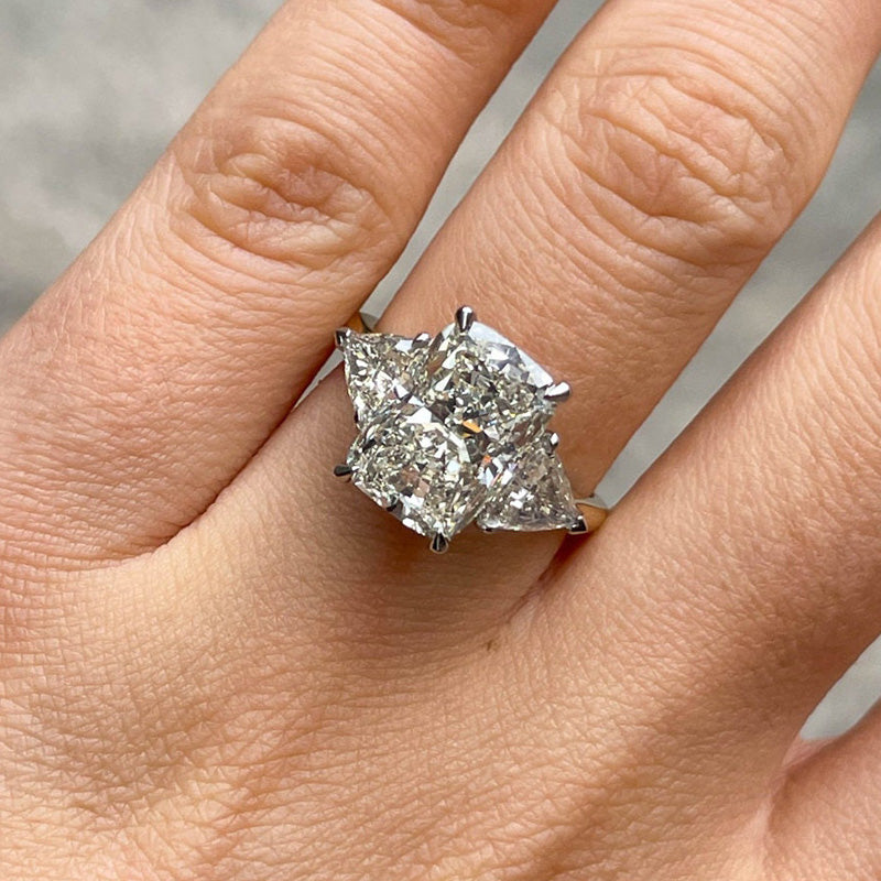 Exclusive Two-Tone Crushed Ice Radiant Cut Three Stone Engagement Ring In Sterling Silver-Maxinejewelry